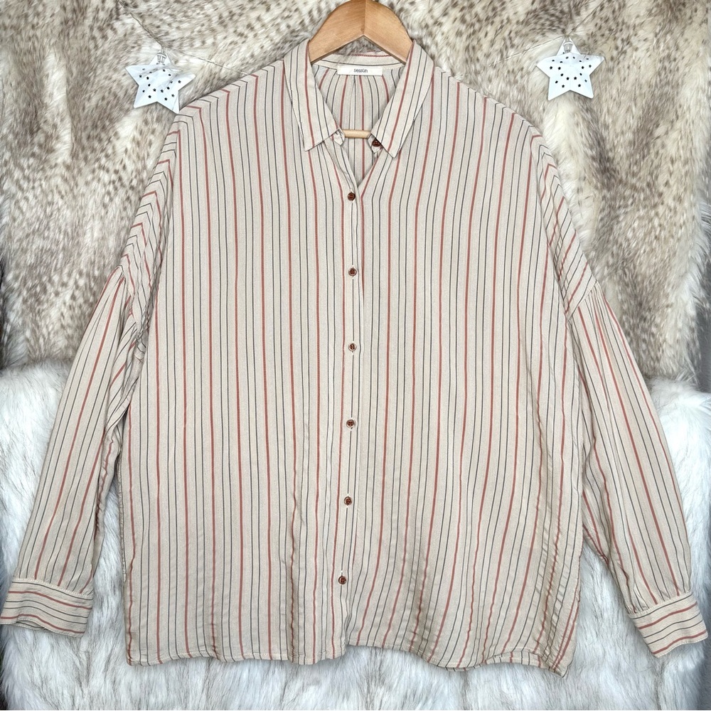 Sessùn Striped Button Down Beige Shirt